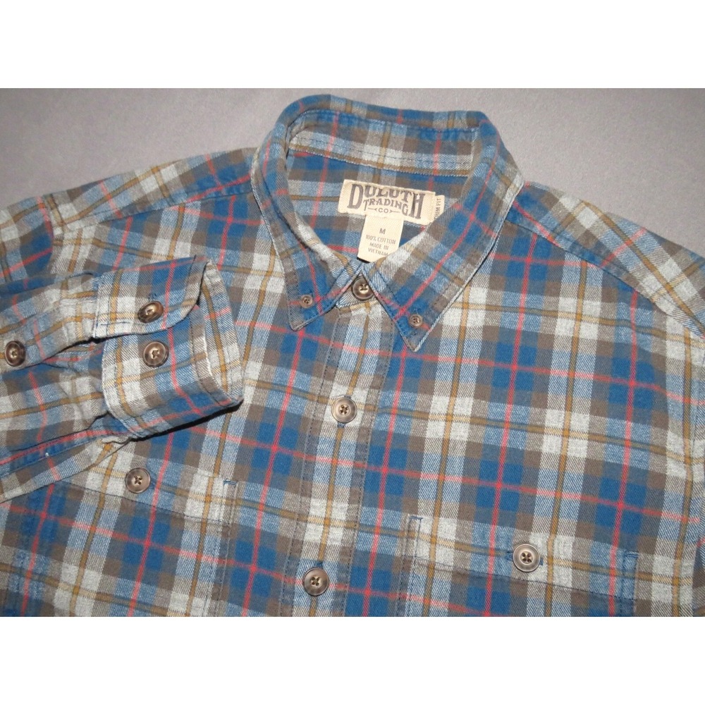 Men's Duluth Trading Co. Long Sleeved Plaid Flannel‎ Button Up Shirt Medium Trim